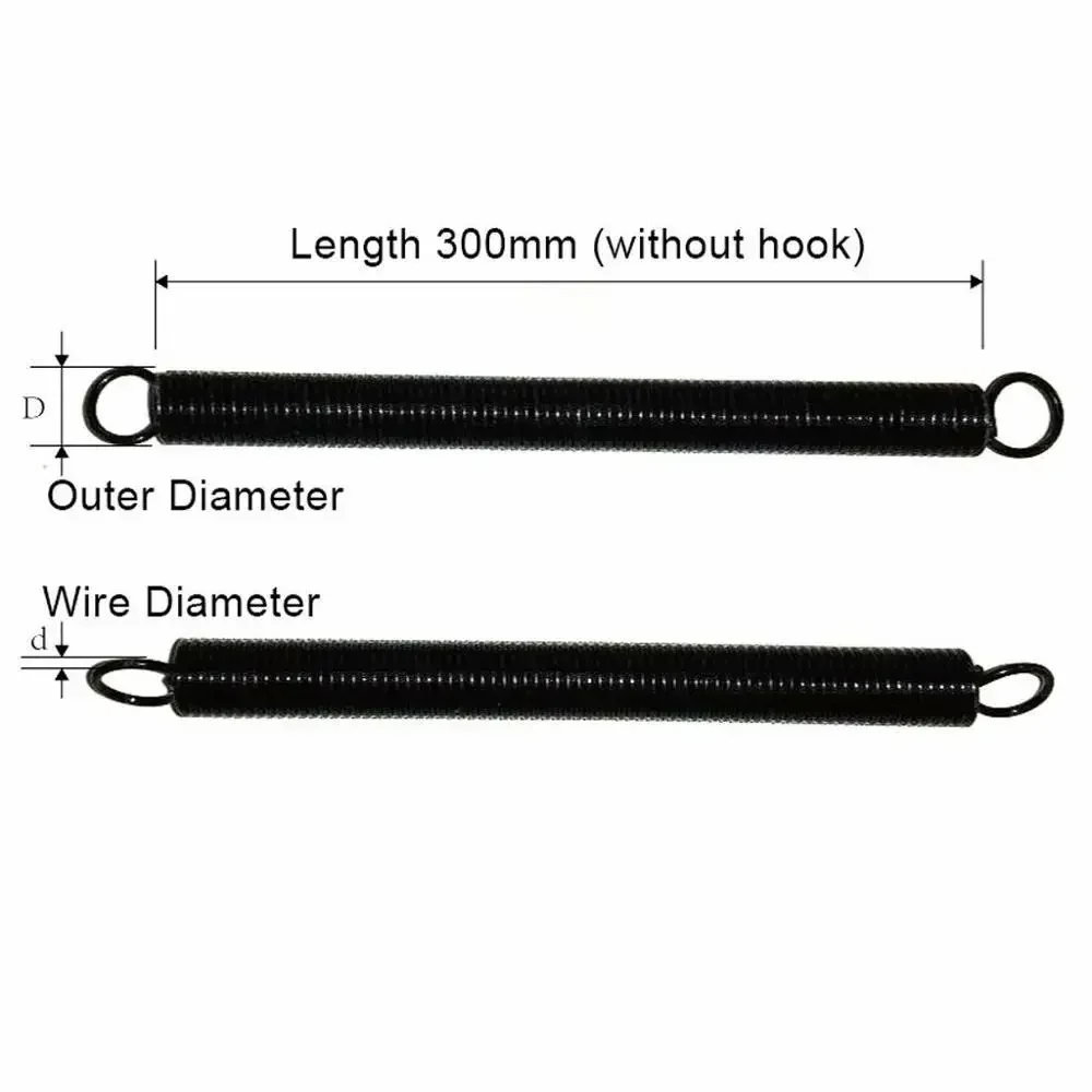 New 1pc 300mm Sping Steel Dual Hook Long Expansion Tension Spring Hardware Accessories Wire Dia 0.3-0.6mm Outer Dia 3-7mm