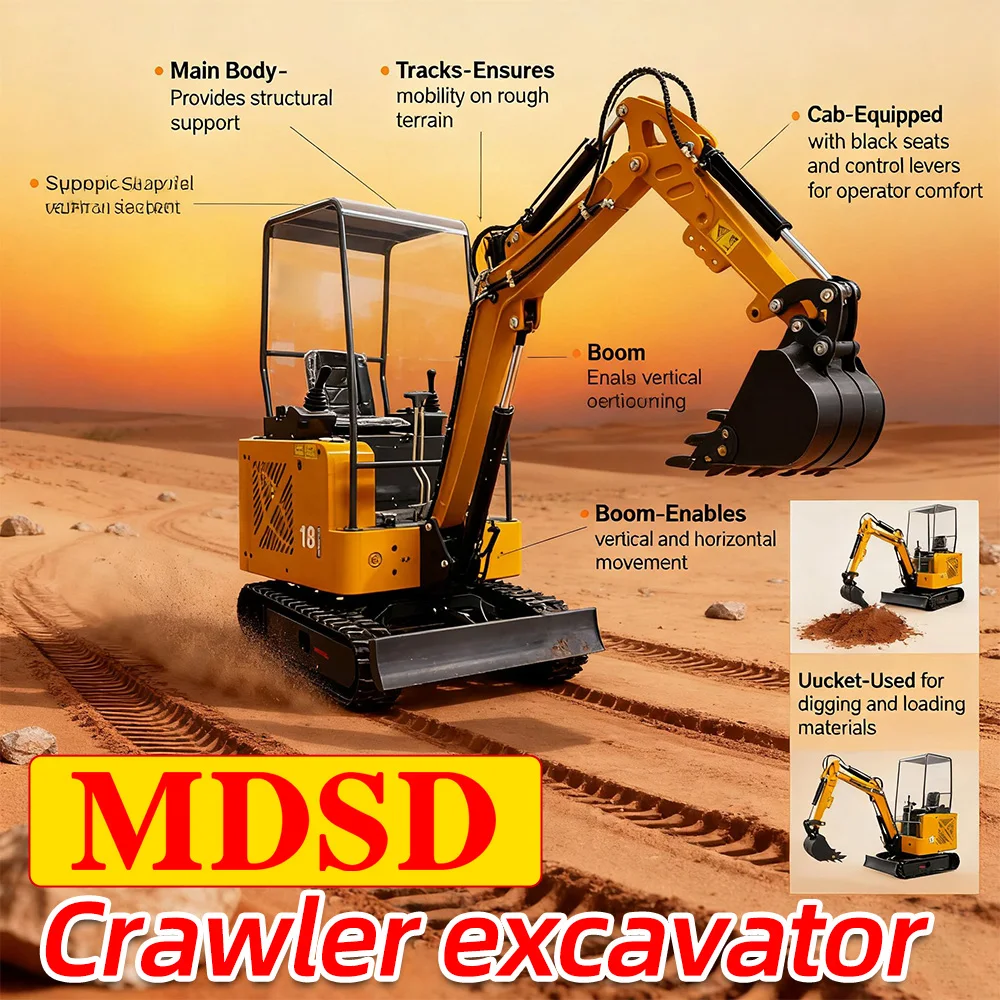 Excavator Mini 1,8 Ton, Penggali Parit Kecil 2 Ton untuk Konstruksi Kebun, Pertanian, Taman, dan Lokasi Konstruksi, Excavator Mini Crawler, Pengiriman Gratis