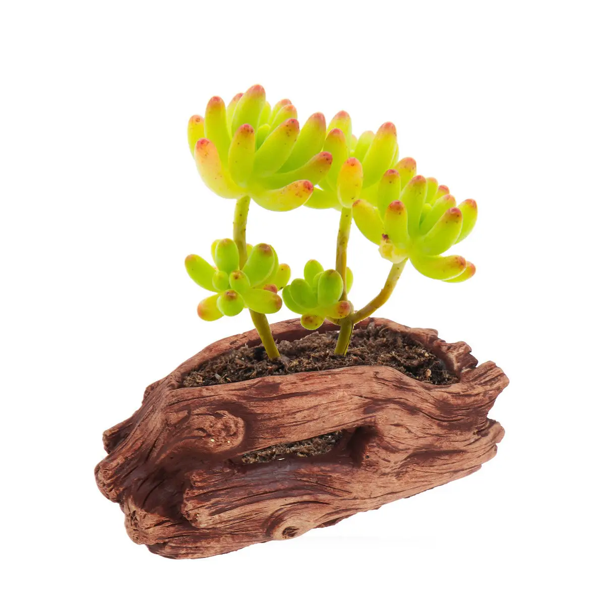 Leakproof Cement Flowerpot Creative Wood Stump Design Retro Style Succulent Plant Basin Lightweight Portable Home Decor