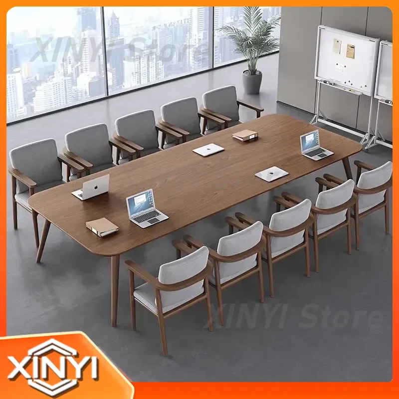 Solid Wood Conference Table for Office Desk Rectangular Modern Large Workbench Commercial Meeting Table Plank Wooden Table
