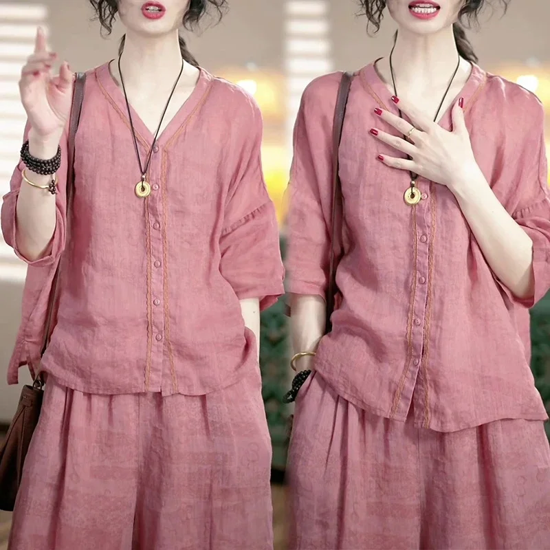 Single/set High-end Light Luxury Fashionable Age Reducing Set 2025 Spring Summer Style Temperament Loose and Slimming Top+Pants