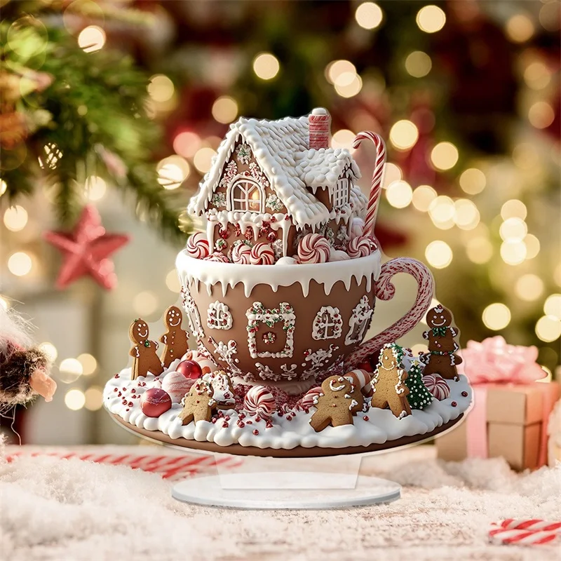 Christmas Gingerbread House Ornament Cute Village Statue Ornaments Tabletop Decorations for Home