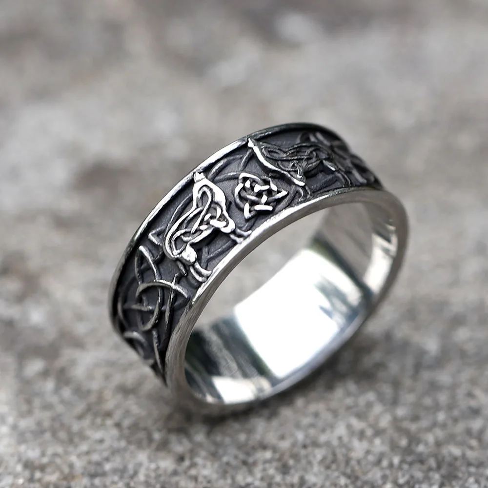 NEW Men\'s 316L stainless steel rings Vintage Nordic Viking wolf Rings Amulet animal fashion Jewelry Gifts free shipping