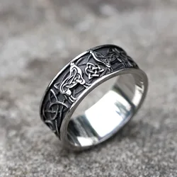 NEW Men's 316L stainless steel rings Vintage Nordic Viking wolf Rings Amulet animal fashion Jewelry Gifts free shipping