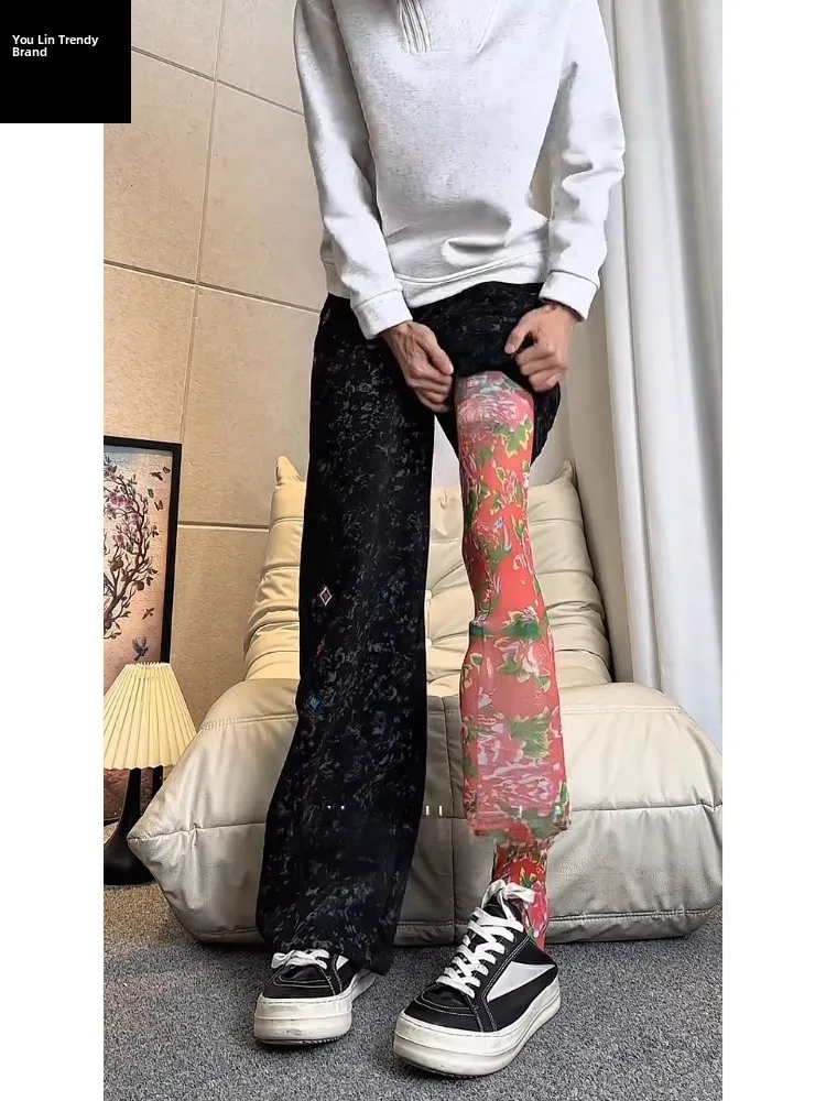 

Men's Fleece Lined Embroidered Fitness Sports Pants Straight Leg Casual Trousers Black Dyed And Stitched Slimming Concealing