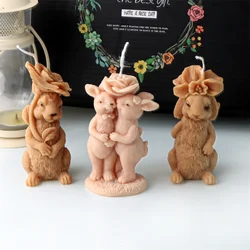 3D Flower Rabbit Candle Silicone Mold DIY Soap Resin Plaster Animal Making Tool Easter Bunnies Shape Cake Decorating Mould
