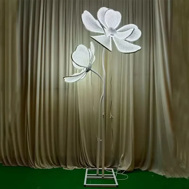 Elegant Camellia Peony Aisle Lights for Wedding Decor Lace Aluminum Floor Lamp Stage Window Decoration Props New Arrival