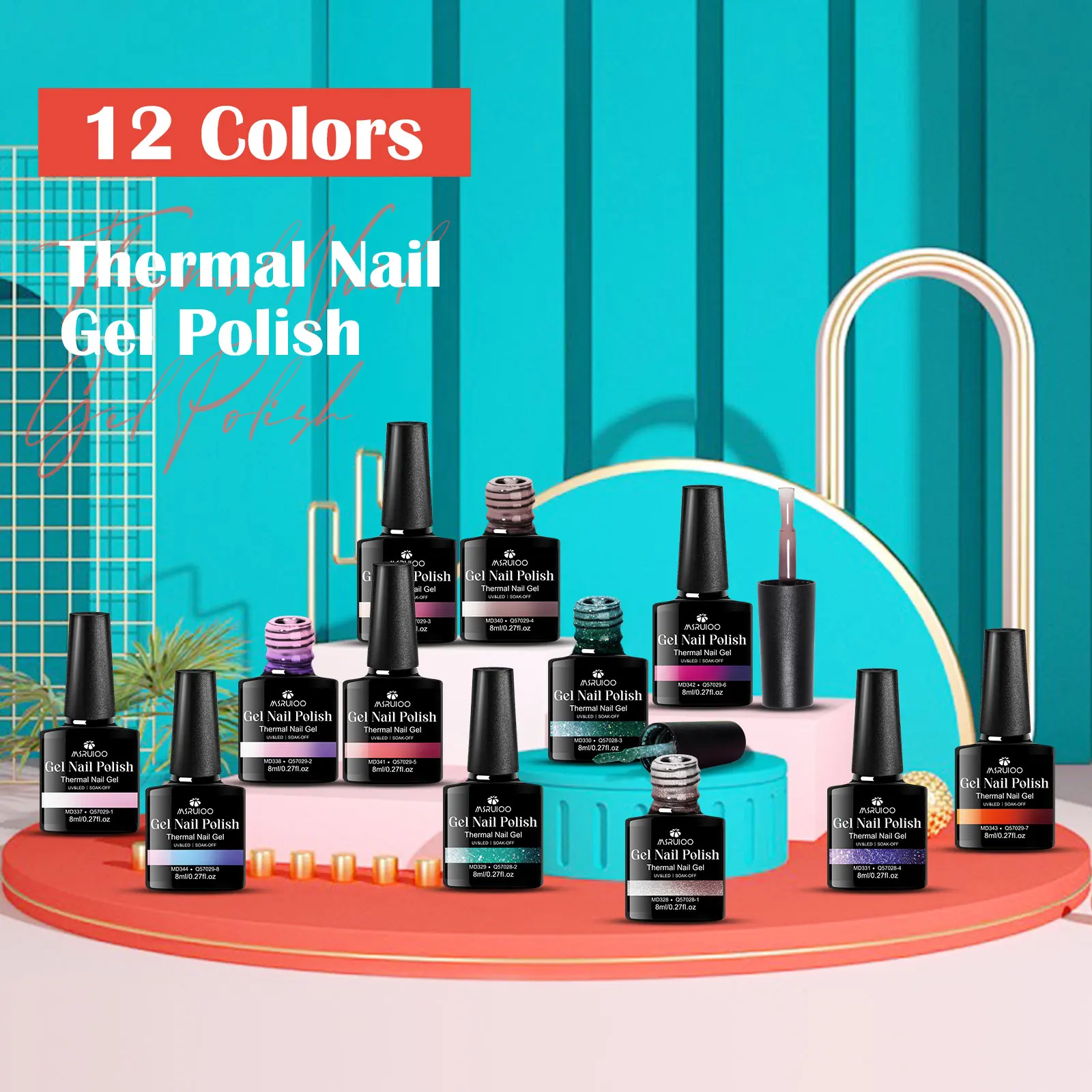 Juego de gel para uñas que cambia de color de 12 piezas, fórmula sin HEMA de larga duración y sin chip, calidad de salón, diseño de manicura de secado rápido UV/LED