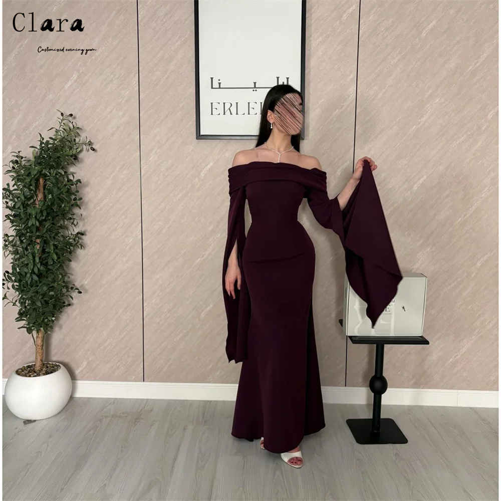 

Clara Custom Burgundy Fishtail Off-shoulder Long Sleeves Elegant Party Dresses 2026 Formal & Evening Gowns Luxury Dress 2026