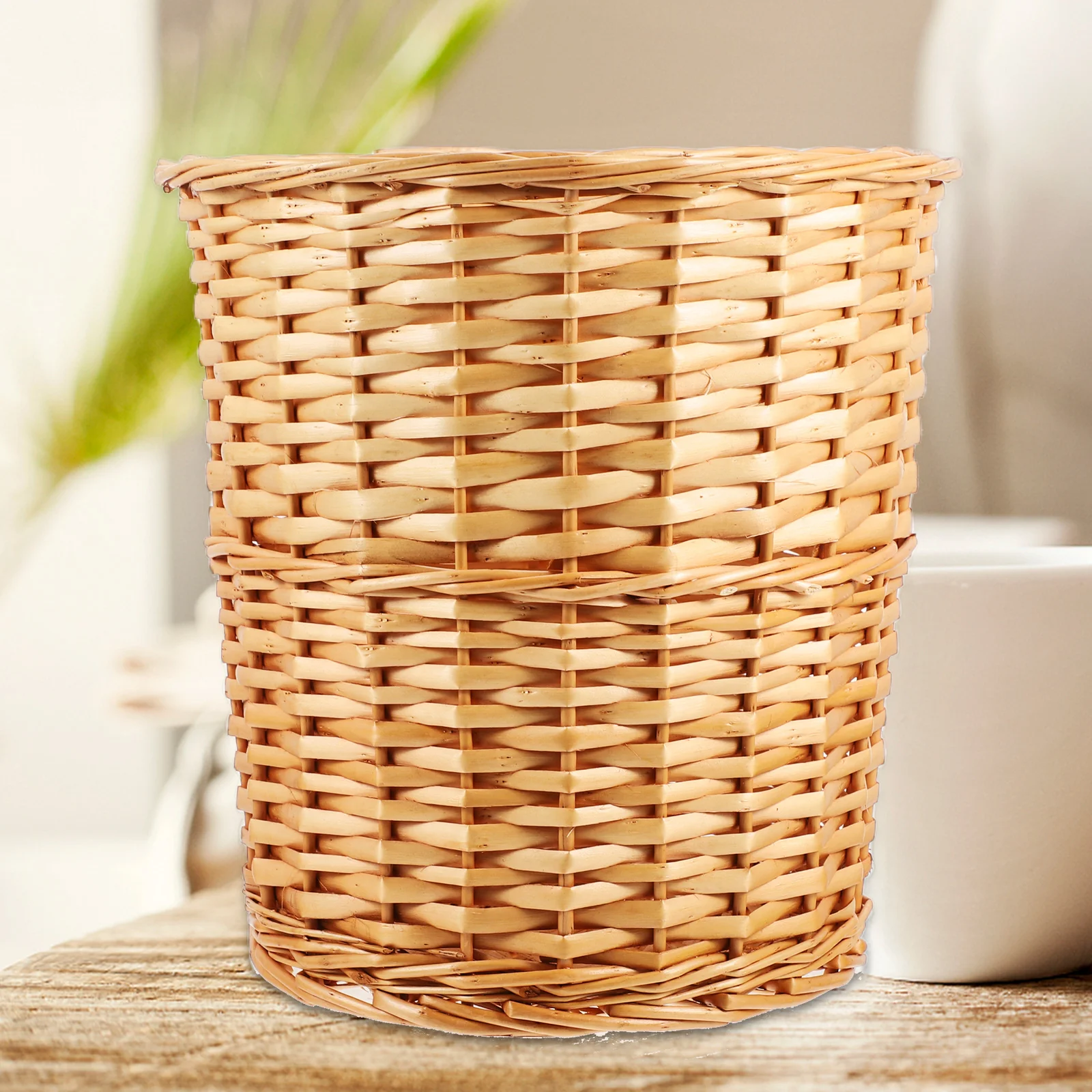 

Woven Storage Basket Round Wicker Baskets Flower Holder Portable Trash Can Household Multifunctional Basket DIY Decor