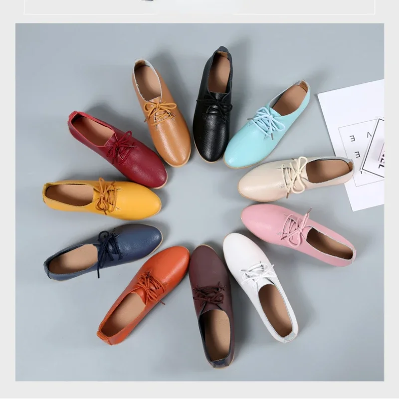 High Quality Genuine Leather Shoes for Women Summer Slip on Flat Women Shoes Soft Moccasins Casual Loafers Fashion Ballet Shoes