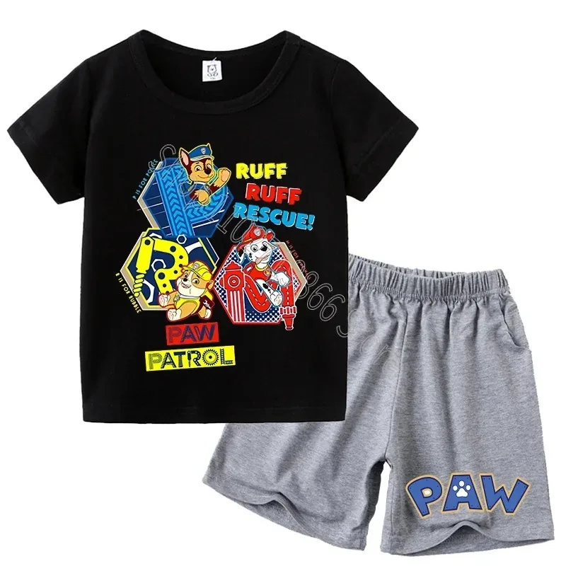 2PCS Paw Patrol T Shirts and Shorts Set Chase Skye Cartoon Anime Printed Short Sleeves Summer Comfortable Tee Birthday Gifts New - view 2