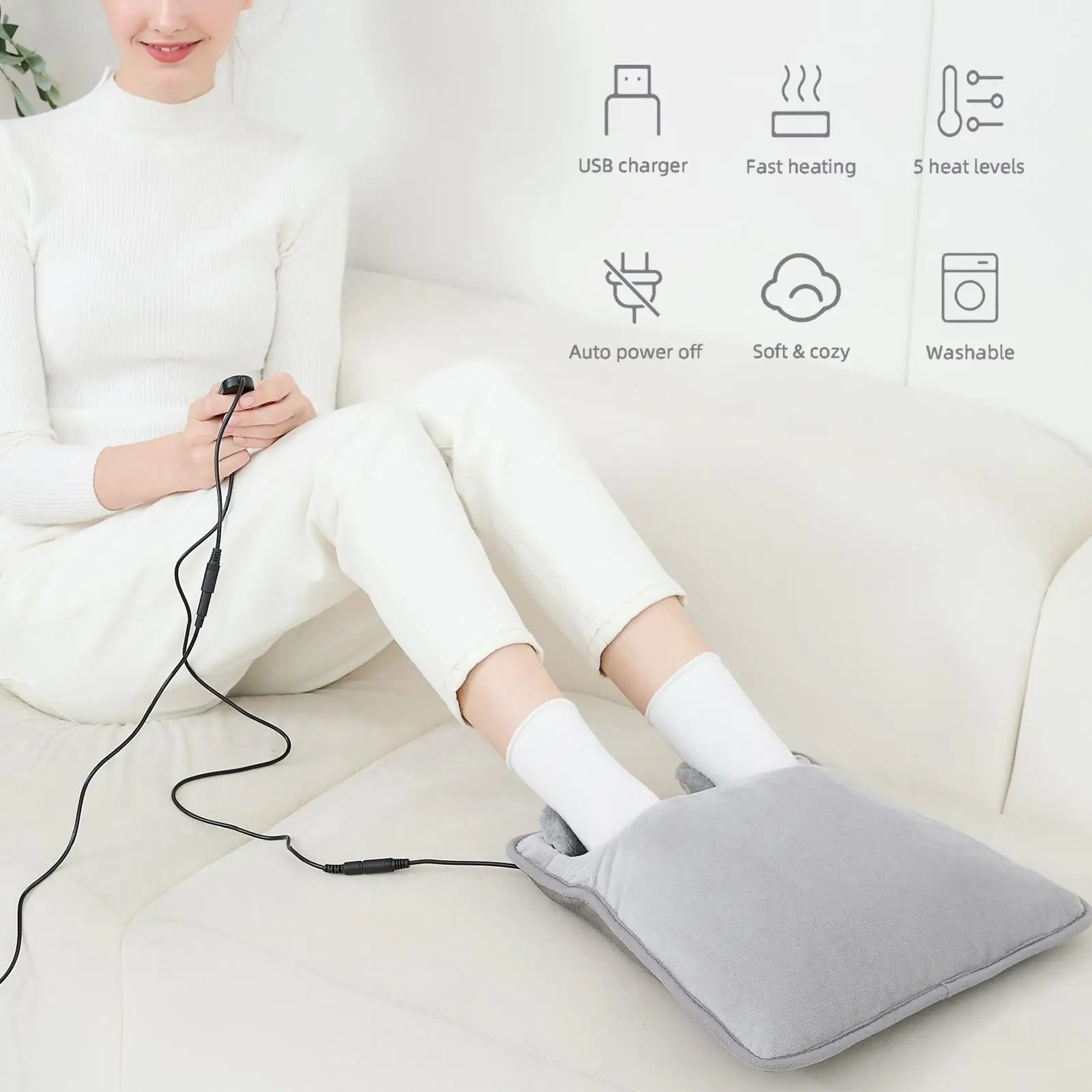 

Грелка для ног для ног Электрическая грелка для ног с подогревом USB-нагреватель Автоматическое отключение коврика для судорог живота Холодная погода Жизнь