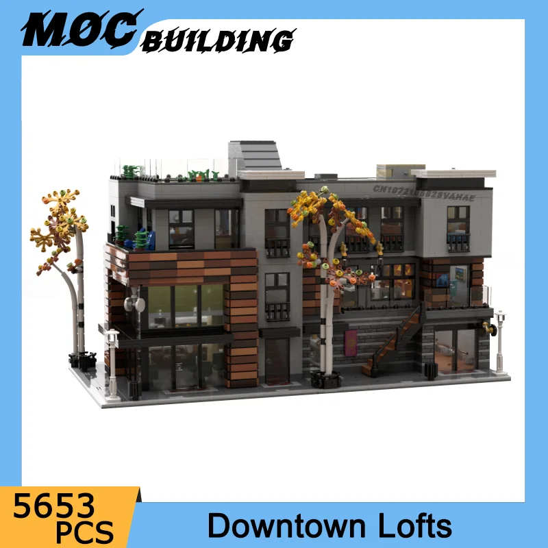 MOC Building Blocks City Street View Model Modular Downtown Lofts DIY Assembly Bricks Creative Construction Toys Collection Gift