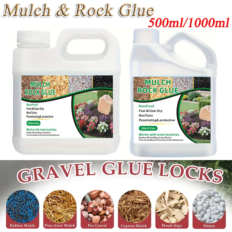 500/1000ml Strong Mulch Rock Glue Landscaping Gravel Binder Non-Toxic Rubber Mulch Lock Adhesive For Lawn Patio Garden Border