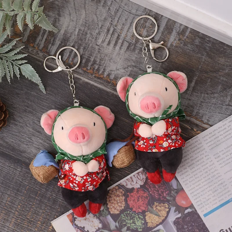 HOT SALE Cartoon Kawaii Country Style Pig Plush Toy Keychain Pendant Creative Cute Pig Plush Backpack Charm Fashion Couple Gifts