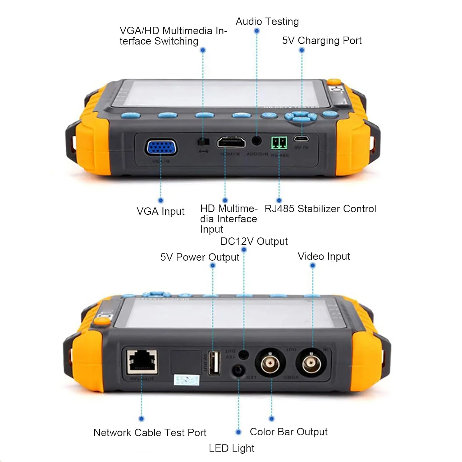CCTV Camera Tester VGA Input AHD TVI CVI 8MP Support 800x480 Resolution for Security System Installers