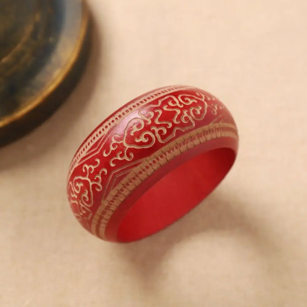 

Gift Retro Carving Wooden Bangle Colorful Wide Chinese Style Bracelet Round Handmade Ethnic Style Bangle Hand Decoration