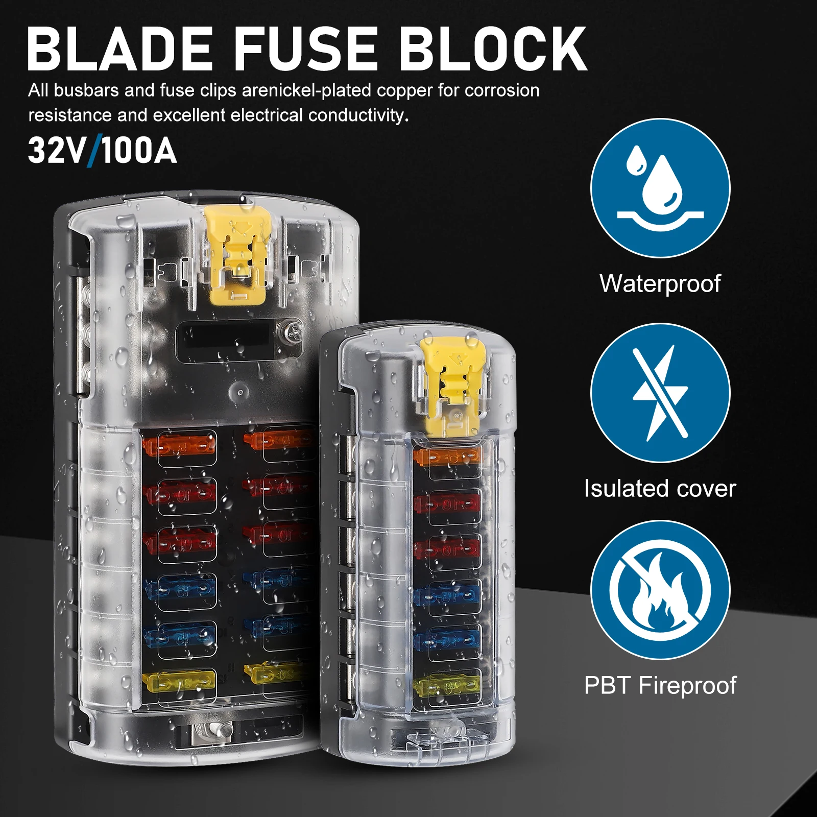 6/12 Way Car Boat Blade Fuse Box Block Holder LED Indicator 12V 32V Auto Marine Waterproof Power Distribution Panel Board