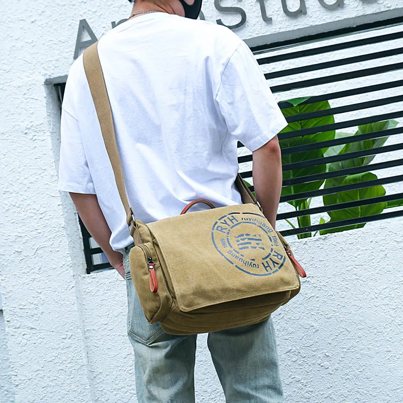 Canvas Messenger Bag Fan Men Backpack Outdoor Riding Travel Camping Rucasack School Computer Shoulder Bag