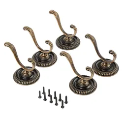 5Pcs Antique Door Hanger Hooks Vintage Bathroom Wall Hanger Hats Bag Keychain Zinc Alloy Hook Coat Wall Hooks with Screws