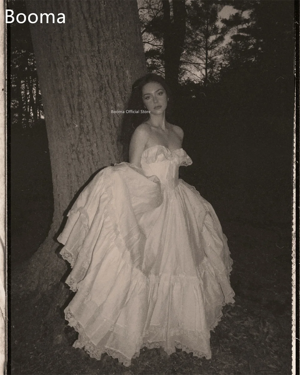 Booma – robe de mariée trapèze longue en dentelle plissée, sans bretelles, Simple, sans manches, sur mesure, 2025