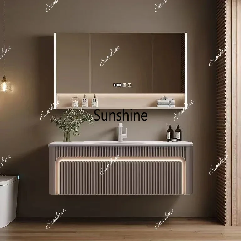 Model Modern Wooden Bathroom Vanity Units with Basin Sink Wall Mounted Waterproof Customizable Bathroom Furniture Complete