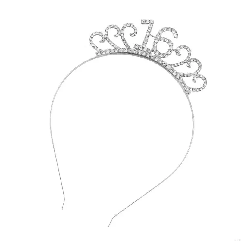 M6CD 블링 블링 브라이트 16 머리띠 여성용 퀸 헤드 피스 헤어 밴드 우아한 16 번째 생일 arty Hair Hoop Birthday Girl