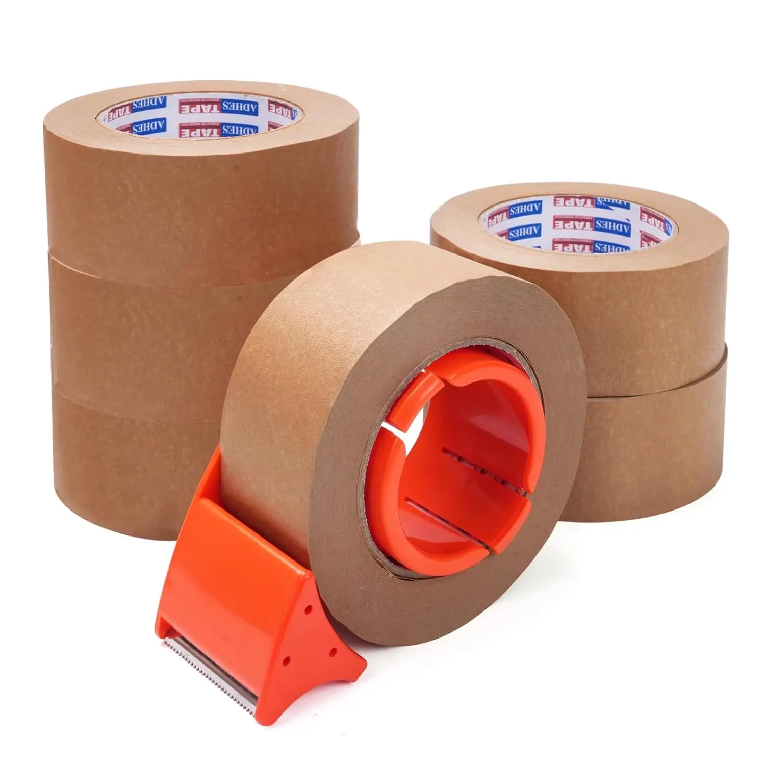 

ADHES Kraft Paper Tape with Dispenser, 2 in x 55 yds x 6 Rolls – Bulk Eco Friendly Brown Packing Tape, Strong Adhesive,