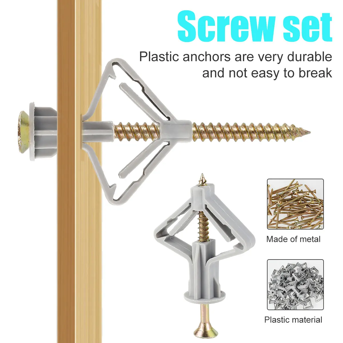 New 50pcs Plasterboard Fixings Anti Rotate Drywall Anchor Kit Stable Expansion Tube Anchors Butterfly Type Wall Fixing Anchor