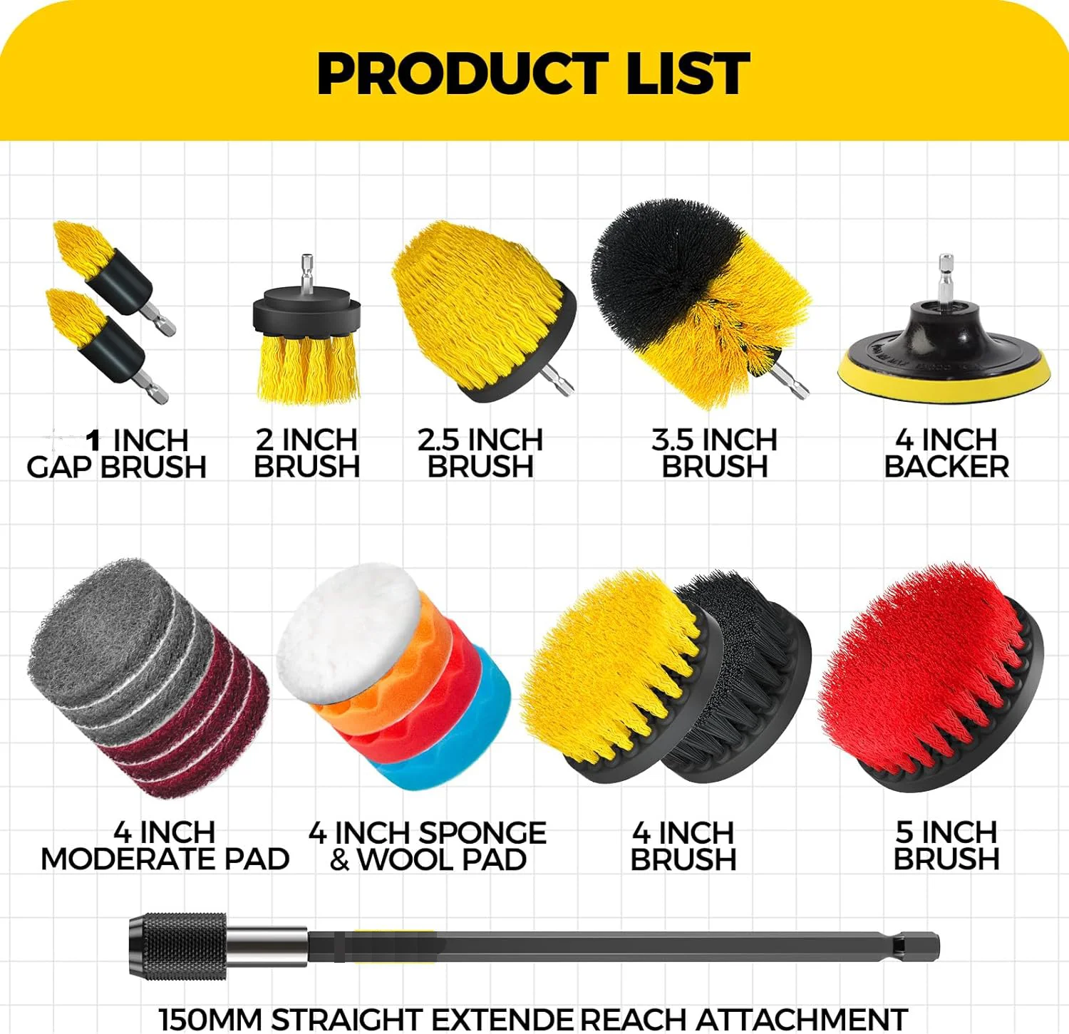 Cleaning Brush Attachments Set 20Pcs with Extend Long Attachment Car Polishing Pad Kit Cleaning Supplies Shower Scrub Scratch