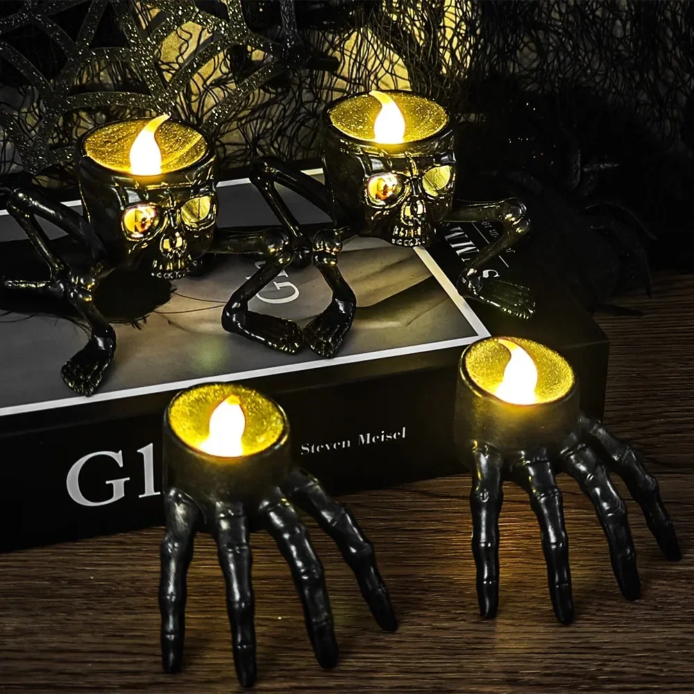 Halloween Skull LED Candle Light Halloween Party Four Legged Skull Hand Horror Atmosphere Lamp Home Haunted House Props Ornament