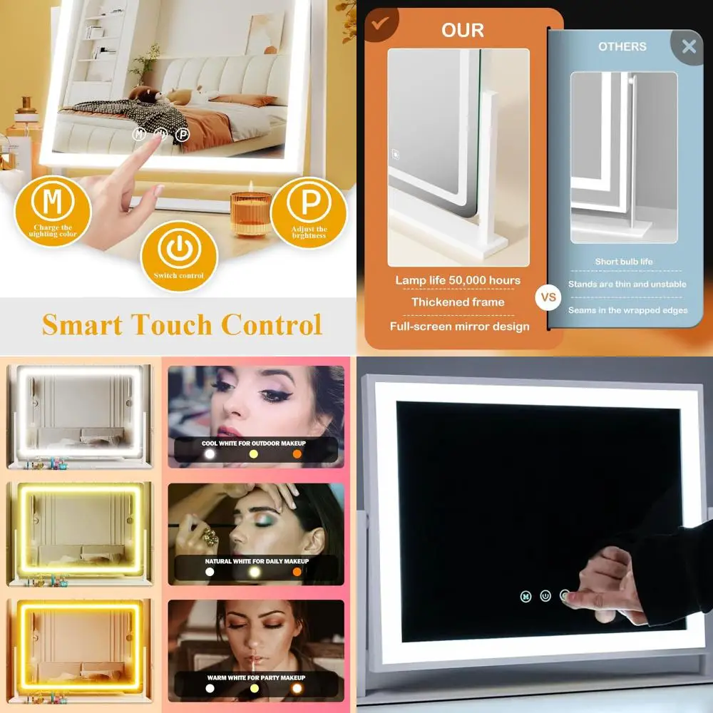 17.3 مرآة هوليوود فانيتي LED مع تكبير 5X، 3 أوضاع إضاءة، تحكم باللمس، 360 درجة ° دوران - أبيض #1