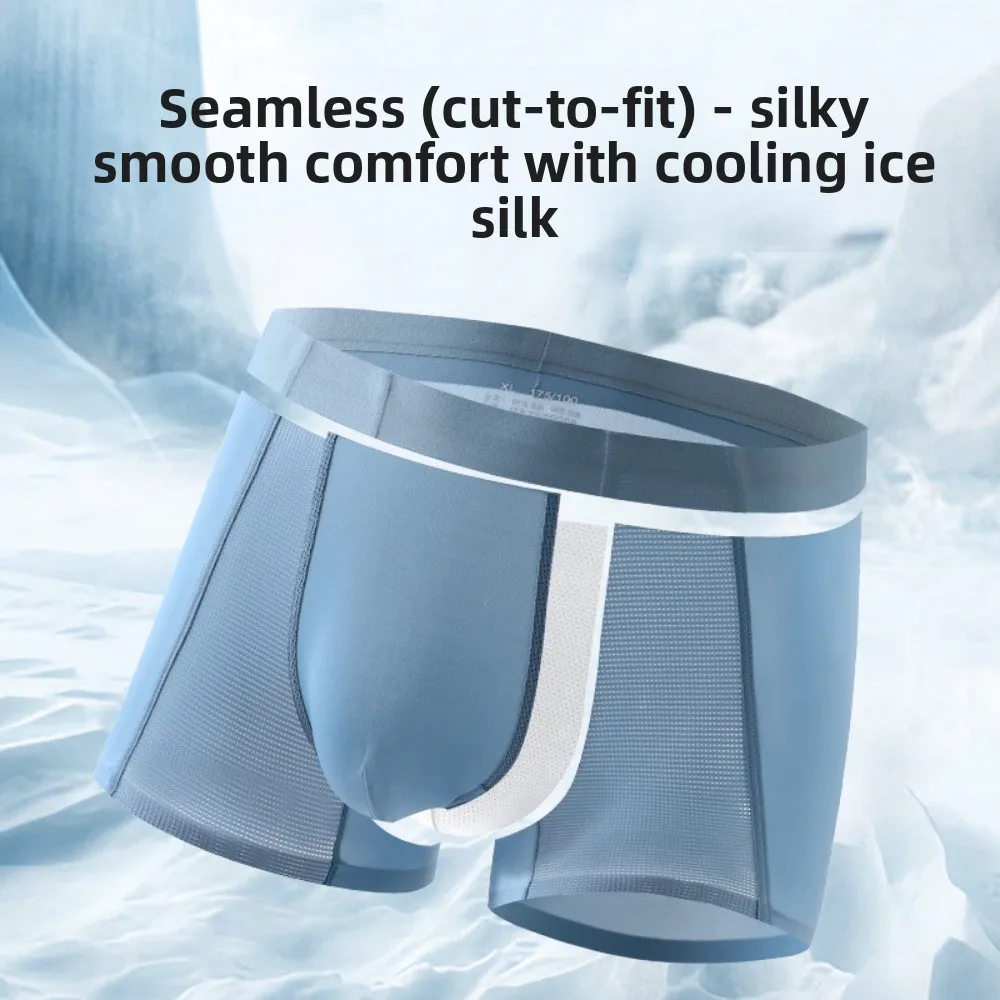 

Breathable Thin Men Silk Boxer Briefs Mid Waist Mesh Ice Silk Boxers Seamless Underpants Underwear for Men Male