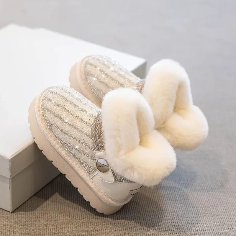 

Children Shoe Girl Snow Boot Winter New Boots Bow Princess Cotton Shoe Thickened Casual Boot Flat Bottomed Bare Boot Botas Niña