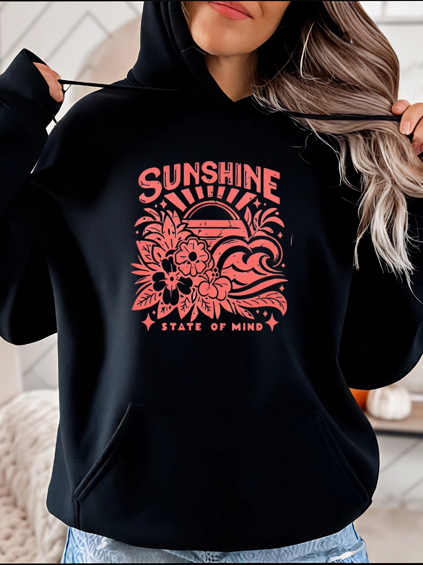 

Толстовка Sunshine State of Mind с цветочным принтом, женская повседневная толстовка, осенне-зимняя модная уличная одежда, наряд