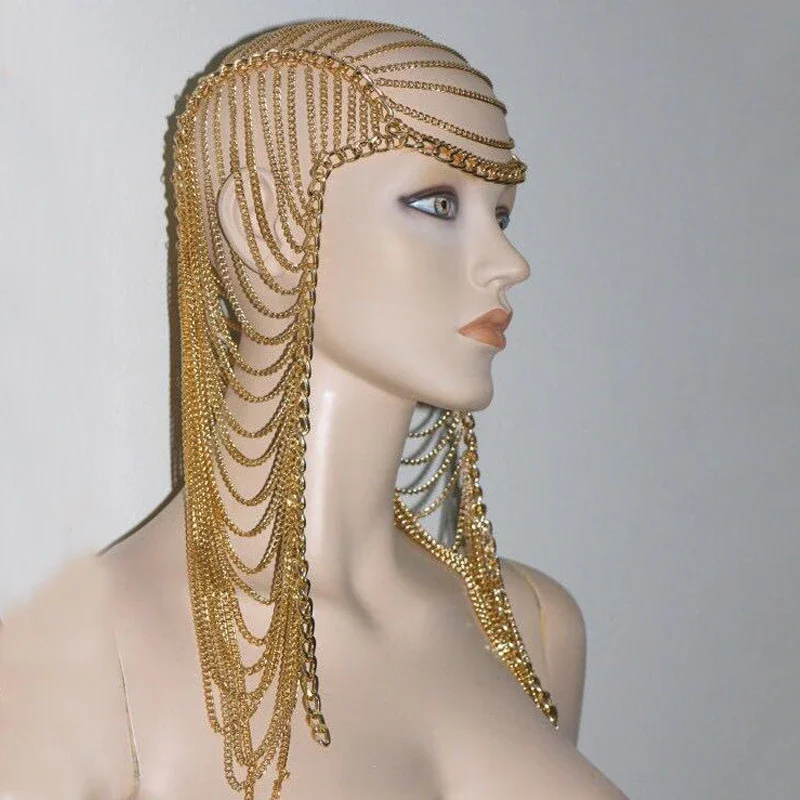 

Головной убор с кисточками Bar Ds Dj Певица Танцовщица Золотая полая цепочка Парики Головной убор Джаз Рейв Костюм Аксессуары для сценического шоу XS4663