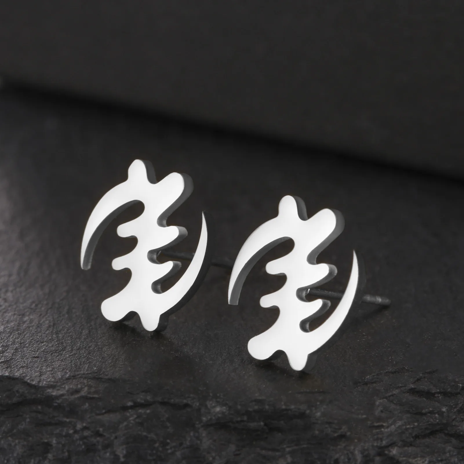 Stainless Steel Ghana African Symbol Earrings Adinkra Gye Nyame Stud Earrings Ethnic Jewelry