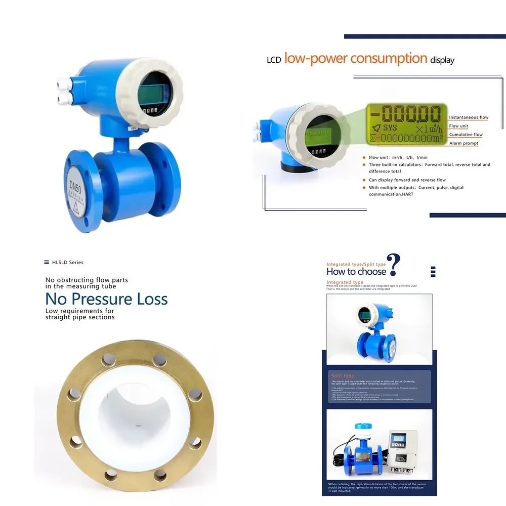 WSQ Flange Digital Display 4-20mA Electromagnetic Flow Meter Rs485 Modbus Industrial Sewage Chemical Magnetic Flowmeter OEM