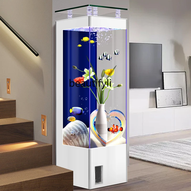 Fish Tank Small and Medium-Sized Light Luxury Household Floor Vertical Square Fish Tank Oxygen Filter All-in-One Machine