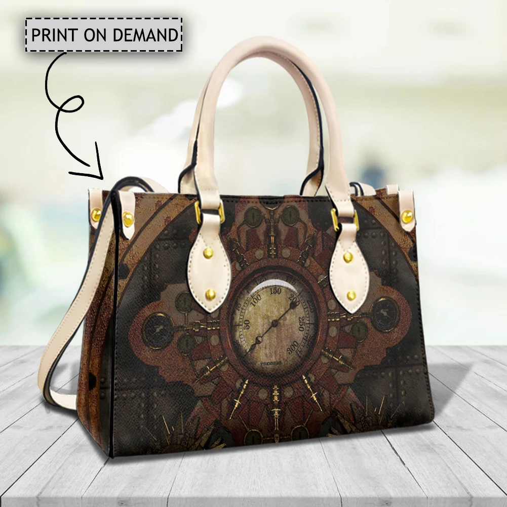 3D Mechanical Clock Print Shoulder Bags Business Travel Luxury Messenger Tote Bag Fashion Versatile Ladies Top-handle Handbags