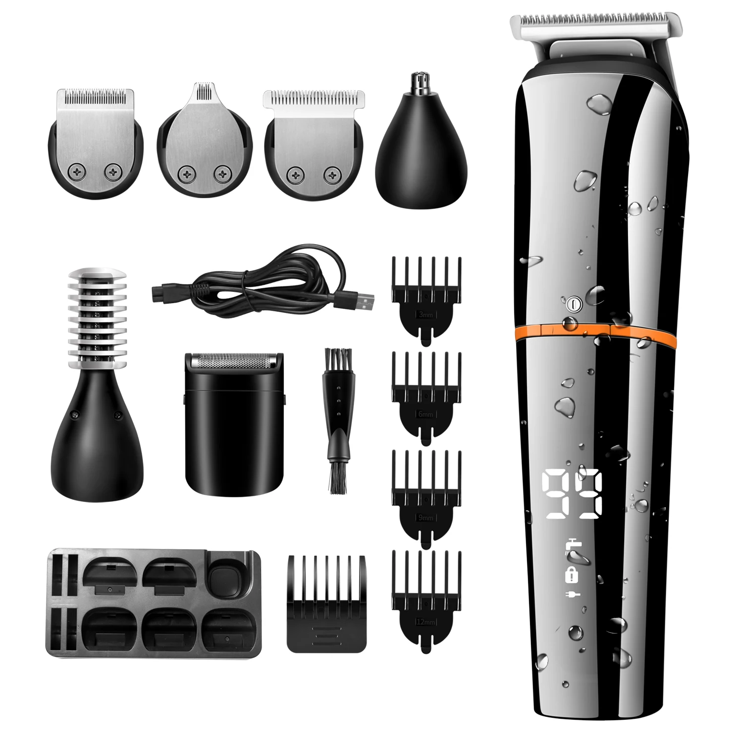 KIKIDO Rechargeable Digital Display 6 In 1 Hair Trimmer For Men Eyebrow Beard Trimmer Electric Hair Clipper Grooming Kit Haircut