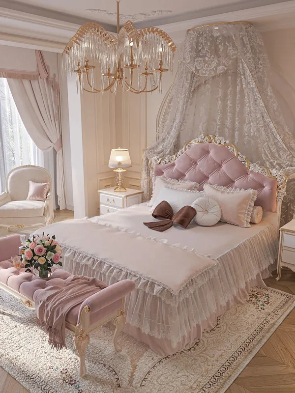 Luxury French court classical solid wood princess bed high-end European master bedroom 1.8m villa double bed