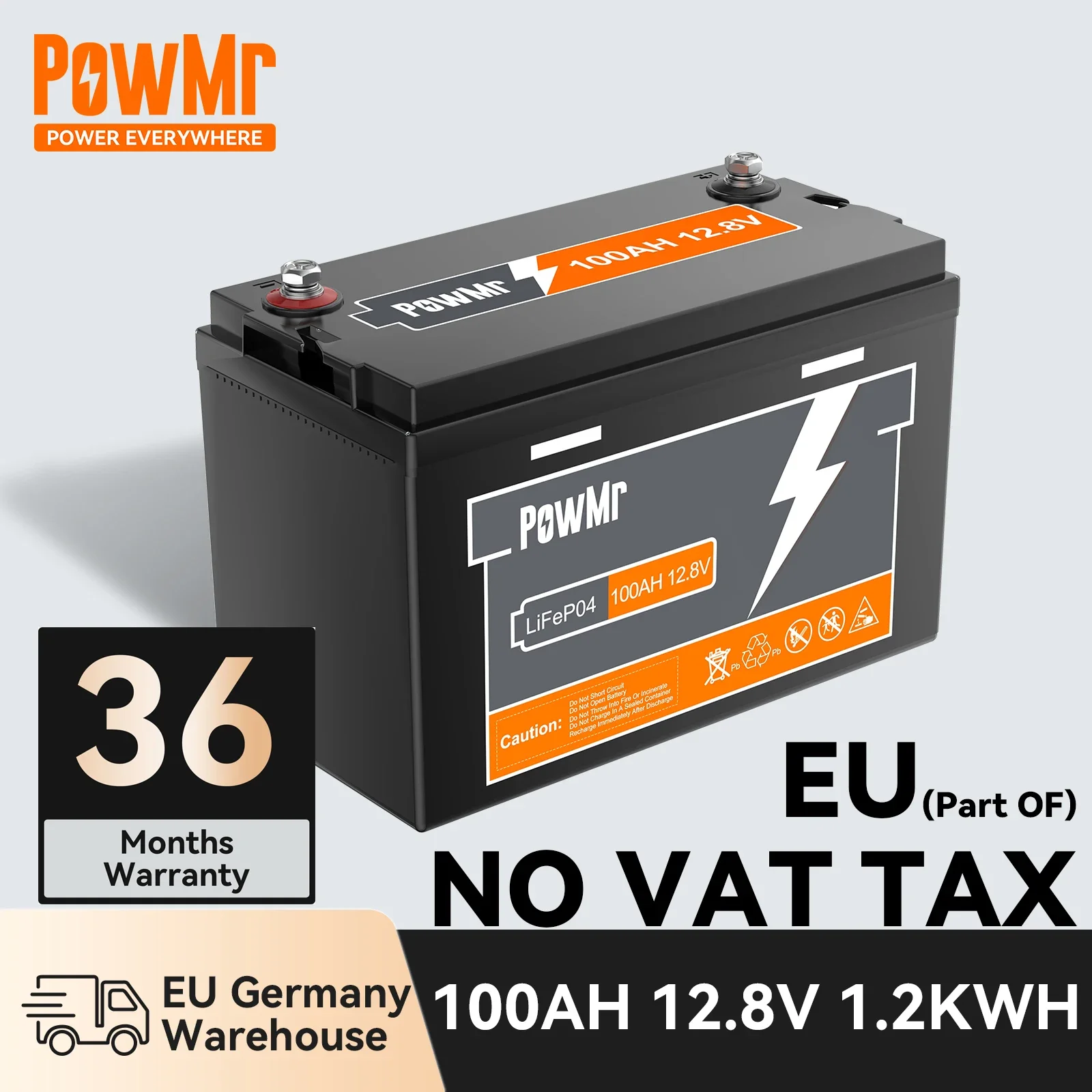 PowMr 12V 100AH LiFePo4 Lithium Battery 1280WH 12.8V Batteries Max 4Pcs Series for 12V 24V 36V 48V System