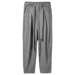Men Cotton Linen Jogger Harem Pants Plus Size Men Long Trousers M-6XL 7XL Solid Loose Casual Elastic Waist Pants Gray Khaki