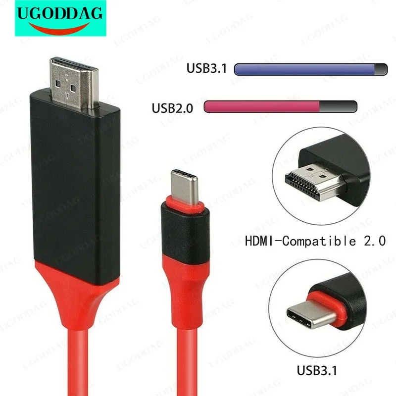 2M USB 3.1 Type C to HDMI-compatible 4K Adapter Type C Cable For MacBook For Samsung Galaxy S9/S8 For HUAWEI P20 Pro/P30 Pro