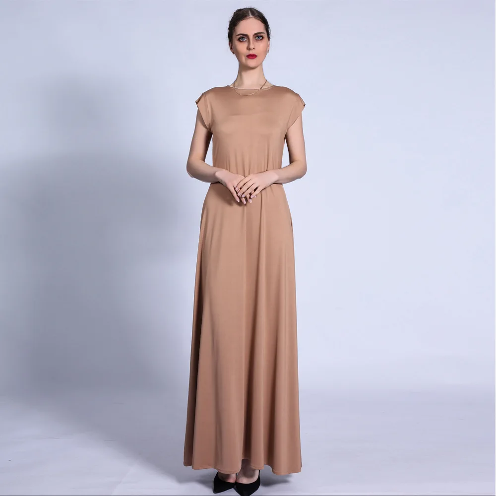 

Muslim Women Long Dress Solid Short Sleeve O Neck Party Night Evening Dress Elegant Islam Dubai Mid East Turkey Vestidos Largos