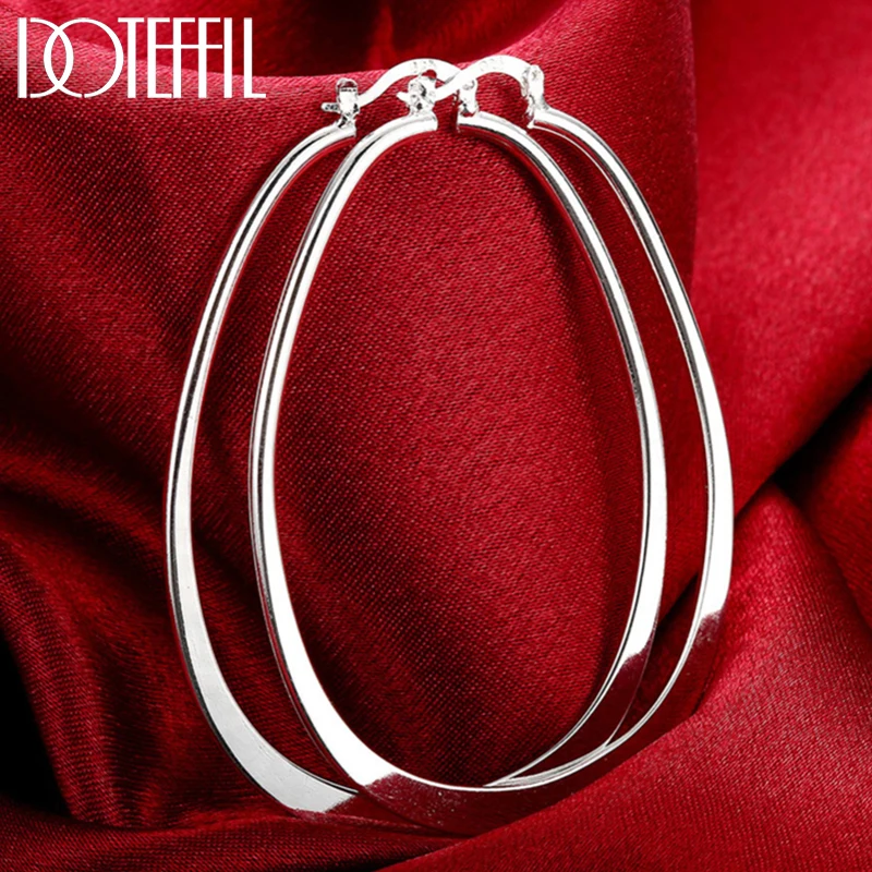 DOTEFFIL 925 Sterling Silver Smooth Big Circle Hoop Earring Women Party Gift Fashion Charm Biżuteria ślubna