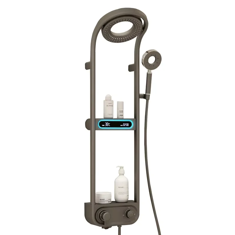 

Thermostatic Brass Shower Panels With Ceramic Valve Core Rain Spray Pattern Modern Design Wall Mount Smart Shower Set