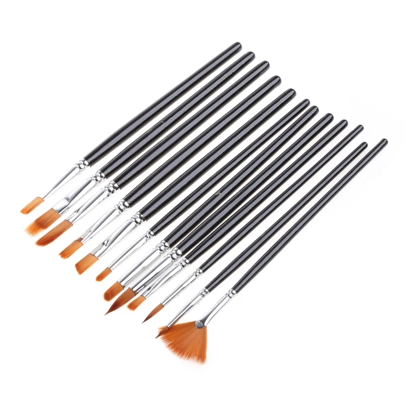 12Pcs Nylon Hair Acrylic Oil Painting Watercolor Artist Paint Brush Supplies Set